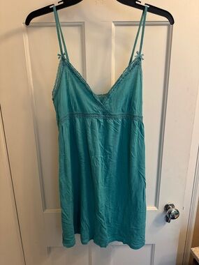 aerie Teal Lace-Trim Pajama Dress